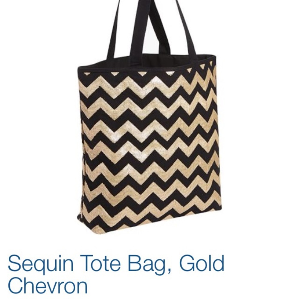 PB teen Sequin Tote Bag, Gold Chevron NWT